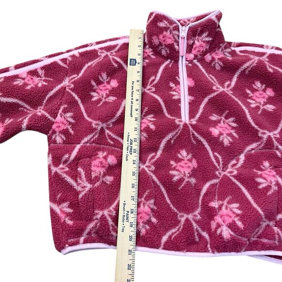 Old Navy Quarter Zip Sherpa Pullover Jacket Small Floral Bow Print Coquette Pink - Picture 8 of 8